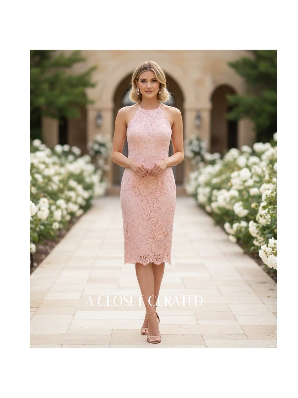 Lover Oasis Lace Halter Dress 2 Pink NWT
